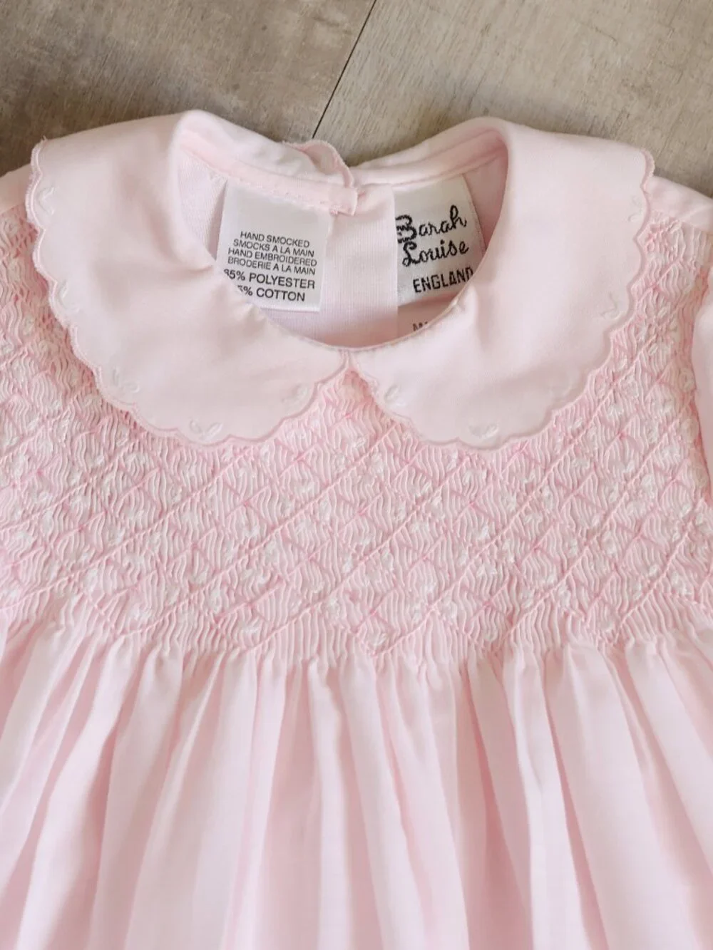 Pink Smocked Heirloom Float Dress Scalloped Embroidery Sarah Louise 6 Months